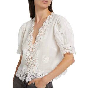 Doen White Lace Trim Blouse